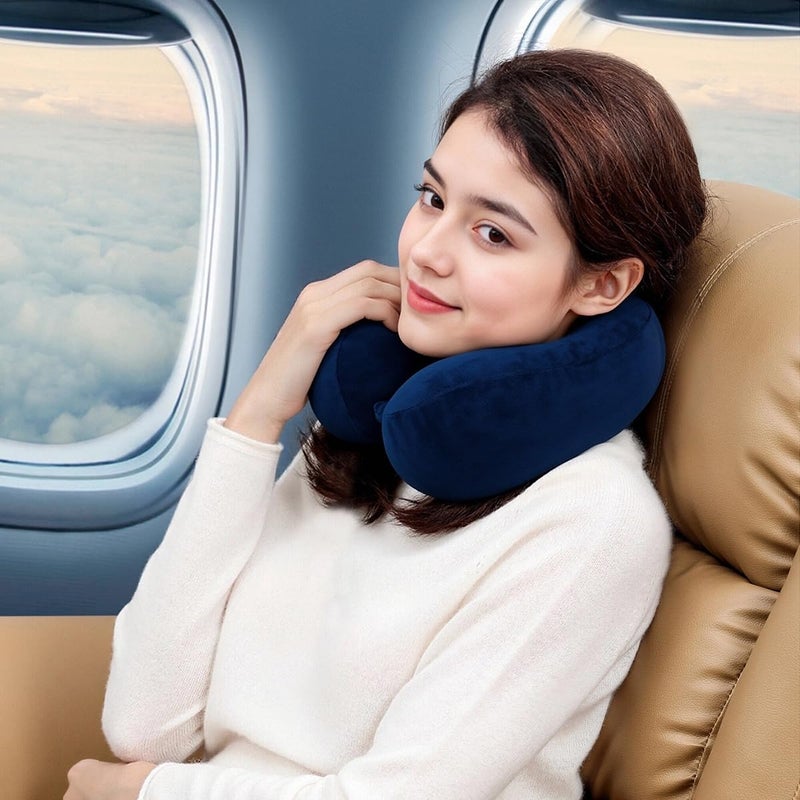 VITANECKART Hump travel pillow, High-end memory foam neck pillow, double support for neck, head and chin, 360° ergonomic design full neck wrap pillow, suitable for office, airplane and car (Dark blue) - Image 3